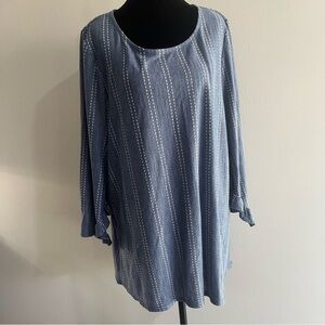 VINTAGE W5 Anthropology Chambray Blue Embroidered Women's Plus Shirt Top Blouse